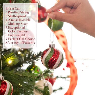 Набір ялинкових прикрас Victor's Workshop 35 шт. 5 см, пластикові кулі, червоно-зелено-білий декор для ялинки, тематика ельфів