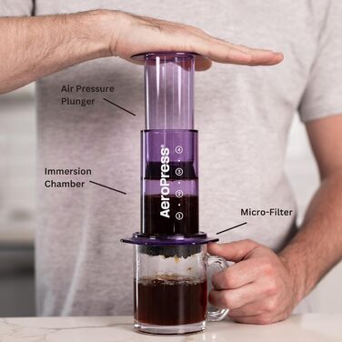 AeroPress Clear Violett – Прес для кави 3-в-1, френч-прес, еспресо, портативна кавоварка для подорожей і кемпінгу, фіолетова