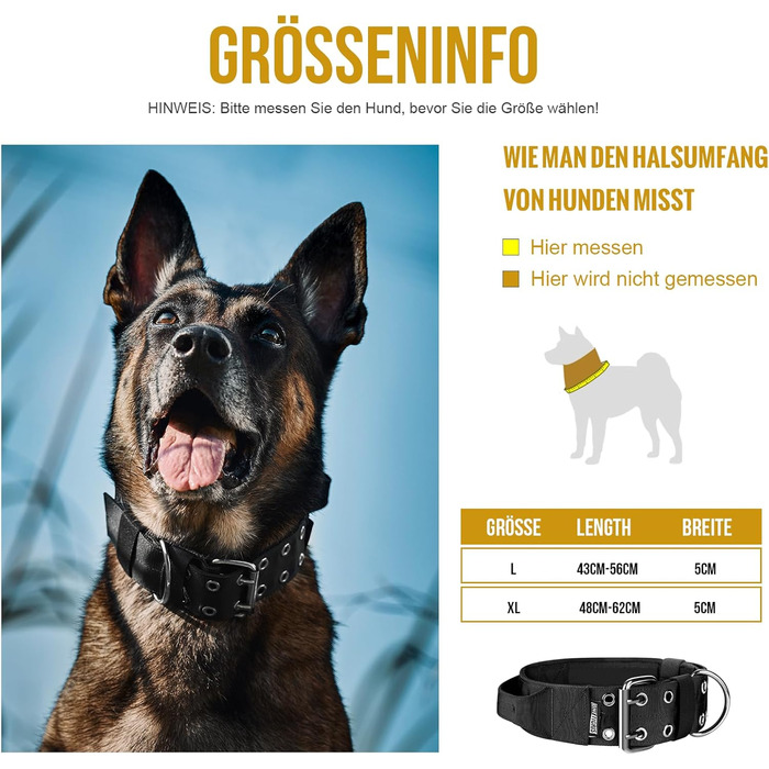 Нашийник для собак OneTigris 5 см з ручкою та патчем, чорний, великий, L