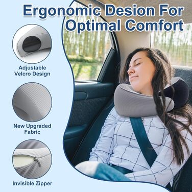 Подушка для шиї у літак з Memory Foam, набір: подушка, маска для сну та навушники (сіра)