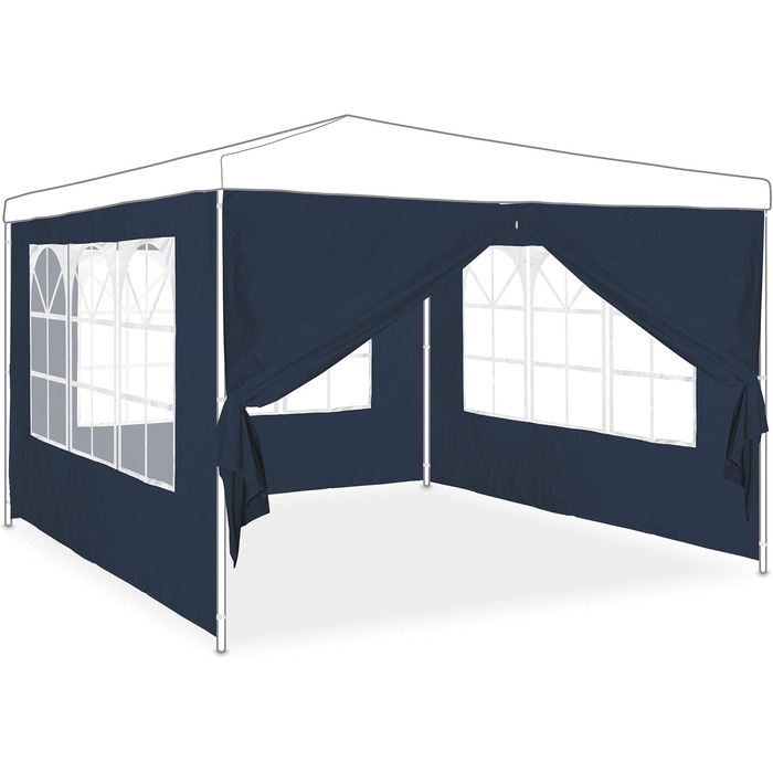 Relaxdays Pavilion Side Walls, 4-Piece Set, 2x3m, Side Panels, Window & Zipper, Waterproof, PE Plastic, Blue