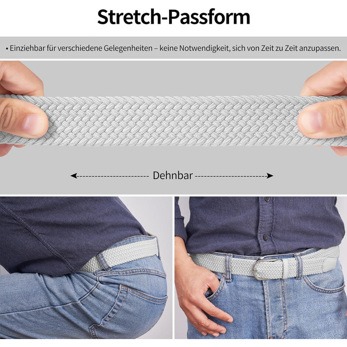 Жіночий/Чоловічий тканинний ремінь Tangchao з плетіння, еластичний, 3.3 см, довжина 90-135 см, білий
