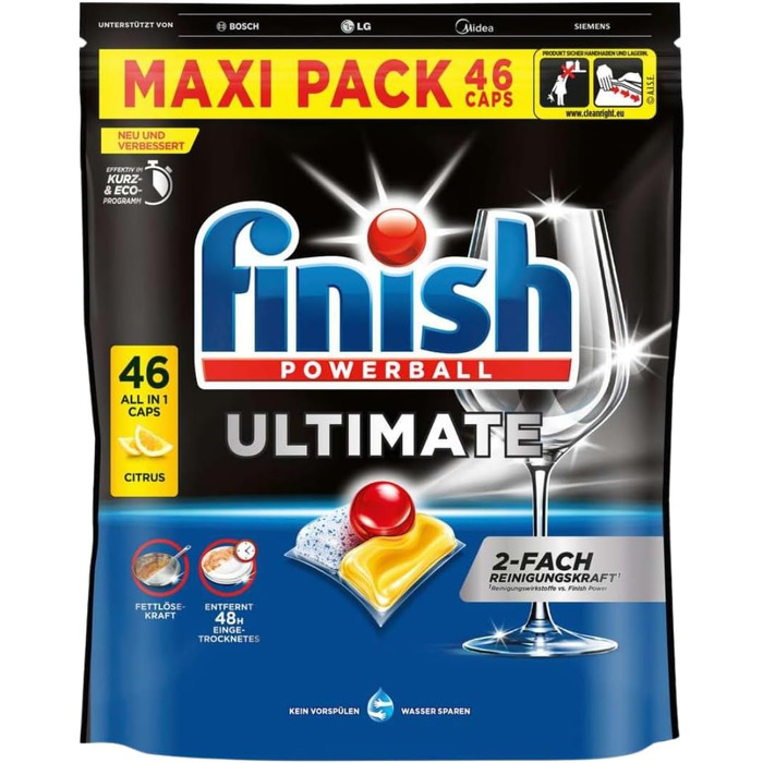Таблетки для посудомийної машини Finish Ultimate Citrus, XXL упаковка, 276 шт (6х46 шт), для максимального очищення та блиску