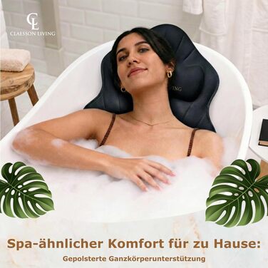 Подушка для ванни повного тіла, 126x41 см. Килимок для ванни з підголовником (13 см) для підтримки шиї, спини та ніг. З мішком для прання та подорожей та гачком для сушіння. Білий (Темно-чорний)