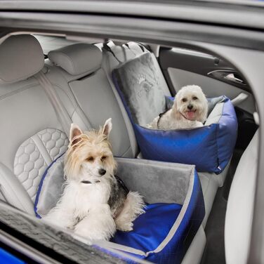 Автокрісло для собак 2в1 | Універсальне автоліжко для собак та котів | Миється, штучна шкіра, плюш, 48x48 см, блакитне
