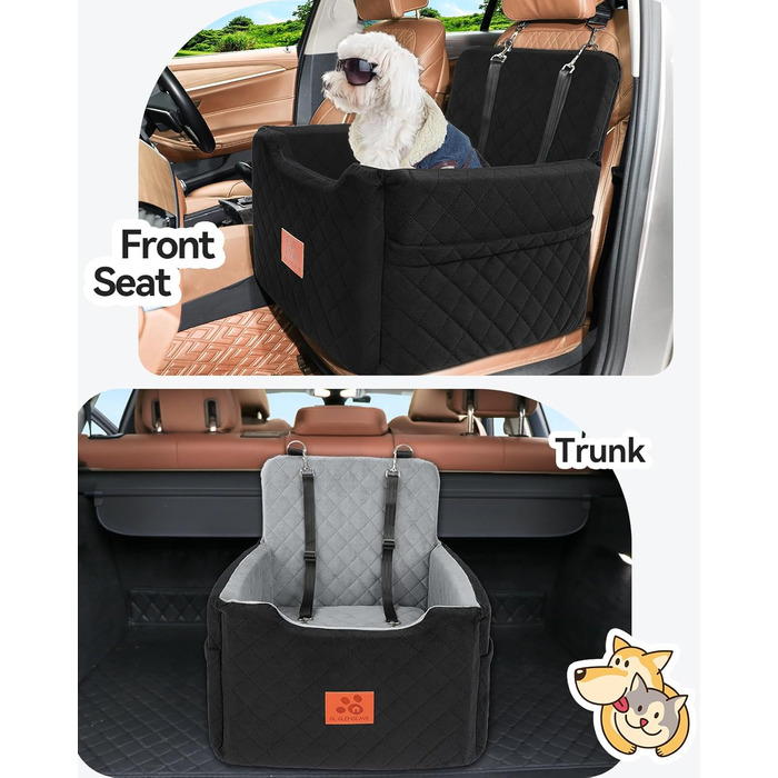 Автокрісло для собак, чорне, до 15 кг, з двома ременями безпеки, знімний та миючий чохол