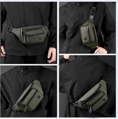 Чоловіча та жіноча бананка, водонепроникна, поясна сумка, стильна бананка з 4 відділеннями на блискавці, для подорожей, піших прогулянок, активного відпочинку (хакі)