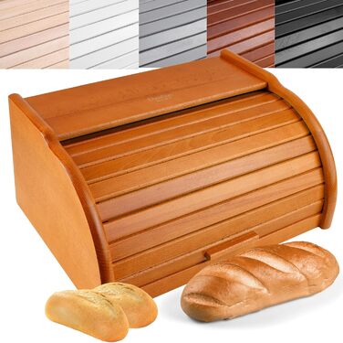 Дерев'яний хлібний ящик Creative Home | 38 x 28,5 x 17,5 см | Для хліба, булок, випічки | З відкидним кришкою | Натуральний хлібний контейнер для кухні