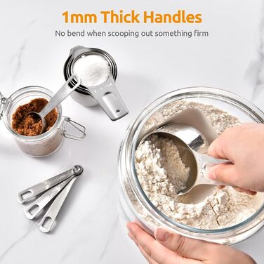 U-Taste Measuring Cups and Spoons, 12-Piece Set: 18/8 Stainless Steel Kitchen Metal Measuring Tools, Durable, Stackable Portion Cups and Spoons for Baking, Cooking Food Ingredients