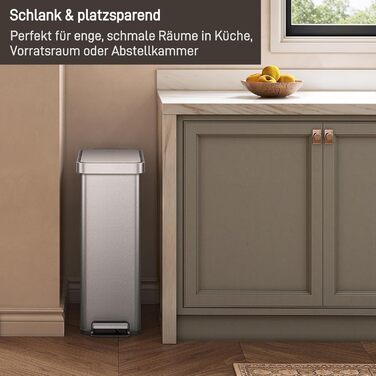 Відро для сміття EKO Madison 30L з винімним контейнером, м'яким закриттям кришки, стійке до відбитків пальців, нержавіюча сталь, прямокутне, з мішками для сміття 20 шт. (50L)