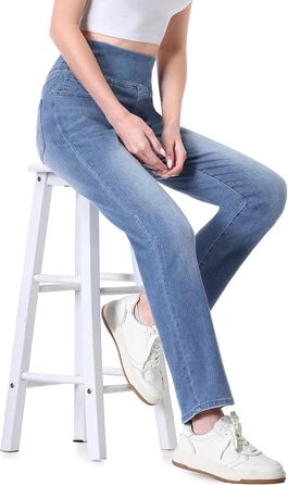 Жіночі джинси Dunke Bau: Прямі джинси-джеггінси з високою талією, еластичний денім, 4 кишені, модний bootcut, середньо-синій колір, розмір S (29)