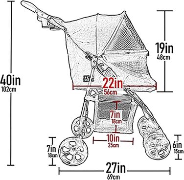 Візок для котів/собак Pet Gear Happy Trails, легкий, складаний, знімний підклад, кошик для зберігання Jaguar