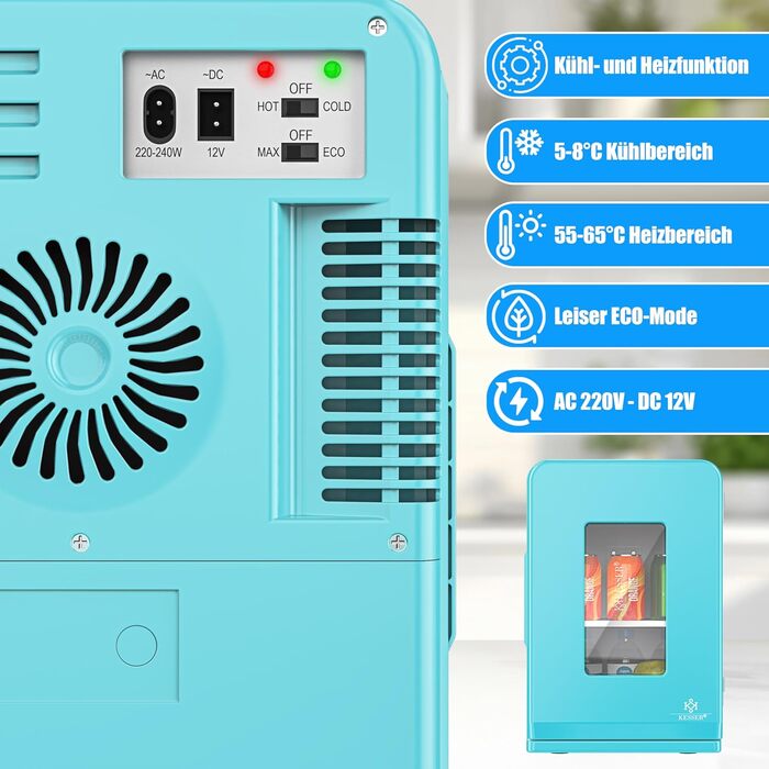 KESSER® Міні холодильник/термобокс 2в1, 15л, 220-240V/12V, для авто, офісу, кемпінгу, блакитний