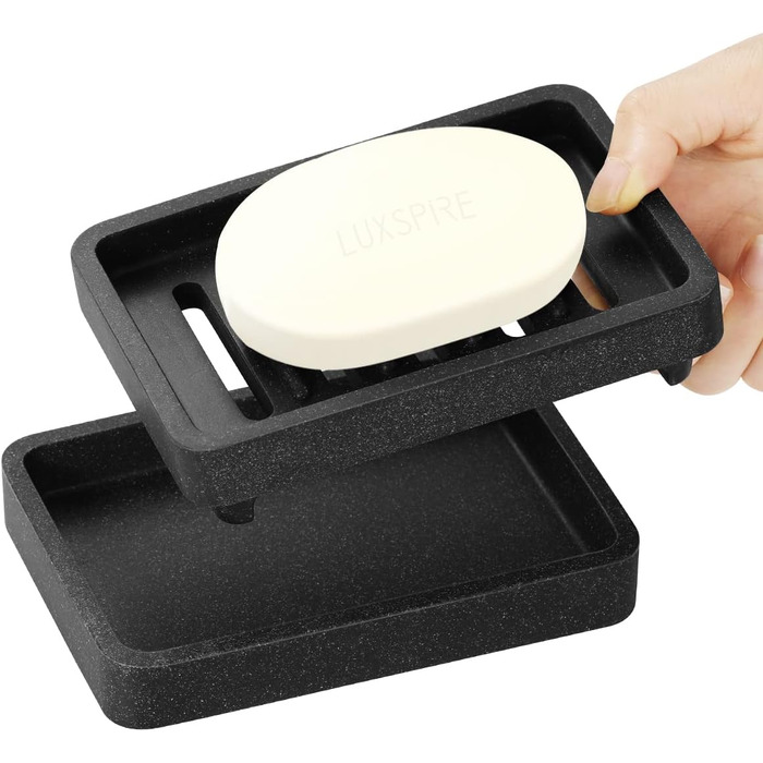 Підставка для мила Luxspire з двошаровим покриттям, чорний колір, з текстурою гальки, швидковисихаюча, для кухні, ванної кімнати, душу