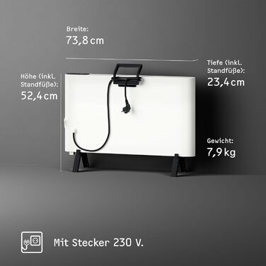 Електричний конвекторний обігрівач Stiebel Eltron 2 kW, для площі 25 м², з регулюванням, на роликах, TÜV-сертифікований, енергозберігаючий, 204450