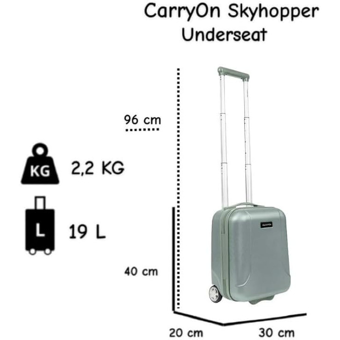 CarryOn Skyhopper: валіза ручної поклажі з жорстким корпусом 55x35x20 см, TSA, подвійні колеса (зелений, міні)