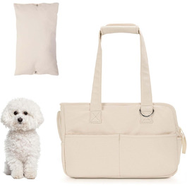 Транспортна сумка Dokeno для собак та котів до 8 кг, складана переноска для подорожей та авто, дихаюча переноска для домашніх тварин з ручками (Бежевий, 41x19x31 см)