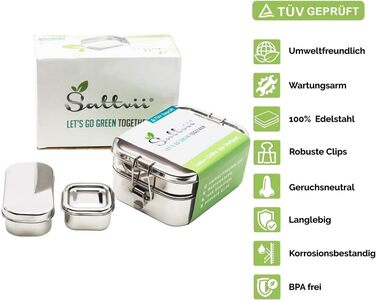 Premium Stainless Steel Lunch Box & Lunchbox Set | Rust-Free & Sustainable | Dishwasher Safe | Gift for Kids | Includes 2 Mini Containers | BPA-Free