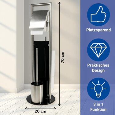 Набір для туалету WENKO Ravina 3в1 з нержавіючої сталі матового кольору (тримач туалетного паперу, тримач запасних рулонів, тримач щітки) Ø 20 x 70 см, сріблястий матовий