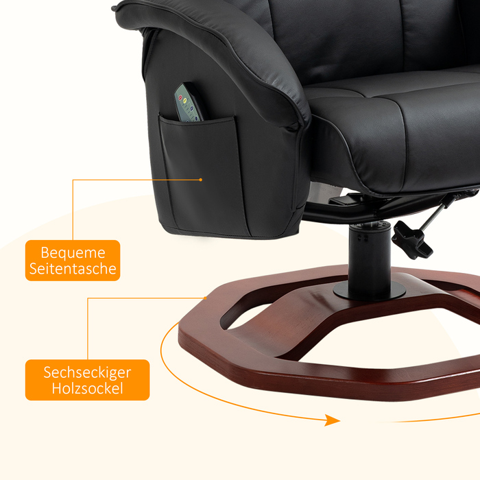 HOMCOM Massage Recliner with Footrest, 360° Swivel, Reclining Chair with Artificial Leather Upholstery, 73 x 83 x 106 cm for Relaxation
