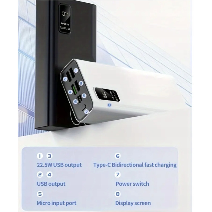 Потужний павербанк Hinne HE34B 50000 mAh, 22.5W, білий, з LED-індикатором