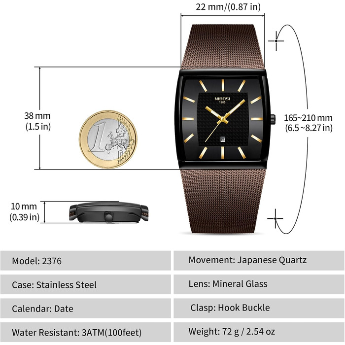 Годинник чоловічий NIBOSI - годинник для чоловіків, кварцовий, аналоговий, водонепроникний, з датою, коричневий, з міцним браслетом з нержавіючої сталі