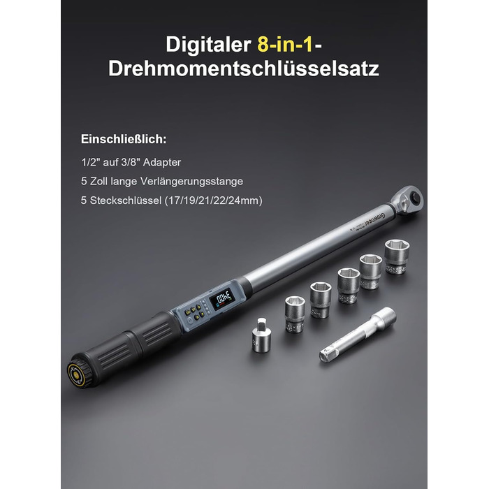 Цифровий шуруповерт з моментом, 2.66-53.1 In-lbs/ 1/4'' Drive, 17-340Nm, з індикатором крутного моменту, звуковим сигналом та LED-дисплеєм, 27 в 1