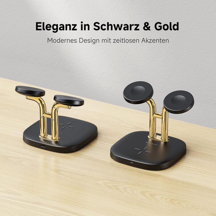 Зарядна станція SwanScout Doppel Watch 704A для Apple Watch 10/Ultra/9/8/7/6 та AirPods Pro (3.3W, без адаптера, чорний/золотий)