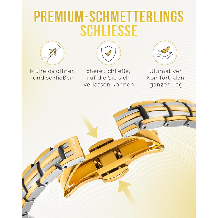 Браслет на магнітах MagnetRX® Ultrastarkes Titan для жінок – браслет з титану, регульований розмір, срібло та золото (5x міцність)