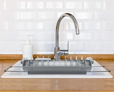 Підставка для посуду Simplywire Premium з ретро-дизайном – чорна, з органайзером для столових приборів та піддоном для води (2-рівнева)