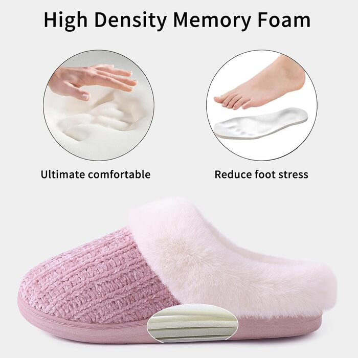 Жіночі зимові капці Evshine з плюшу та ефектом пам'яті (Memory Foam), протиковзкі, рожеві, розмір 39/40 EU