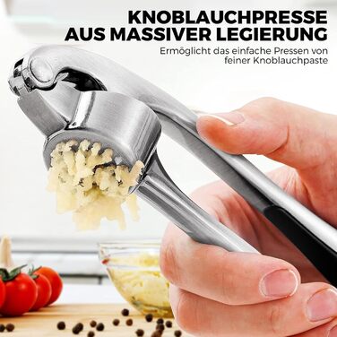 Прес для часнику з нержавіючої сталі, професійна кухня, подрібнювач часнику, легко миється та довговічний, сріблястий
