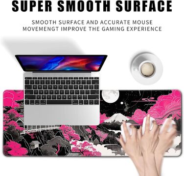 MiaVibte Килимок для столу Японський, Riverside Повний Місяць, ігровий килимок для миші, XL килимок для клавіатури, 80 x 30 см, декор для столу (Мотів 32)