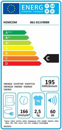 Міні сушилка для одягу HOMCOM з LED-дисплеєм, 6 програм, 4 кг, до 60°C, 800W, для дому, з захистом від перегріву, білий/чорний