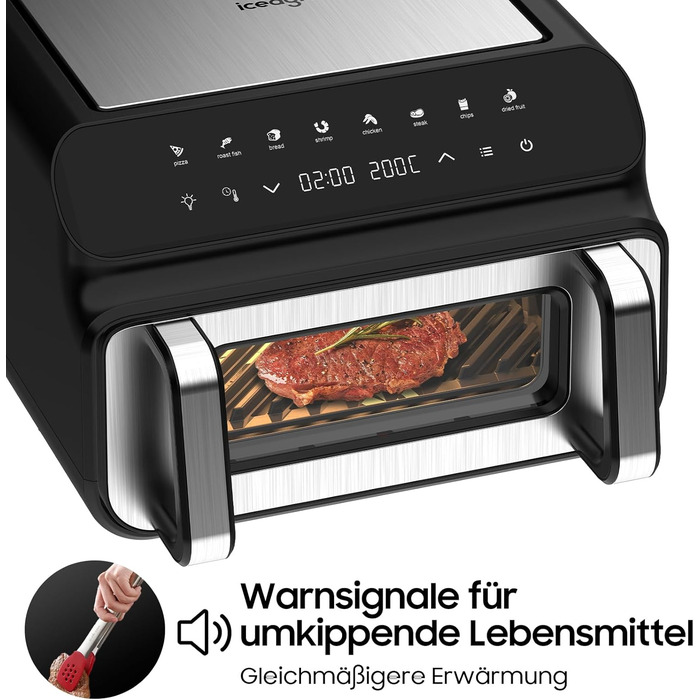 Iceagle Hot Air Fryer 10L Airfryer XXL - 2000W Hot Air Fryer with Viewing Window | Air Fryer without Oil with Digital Display, Double Heating, 8 Programs, Black