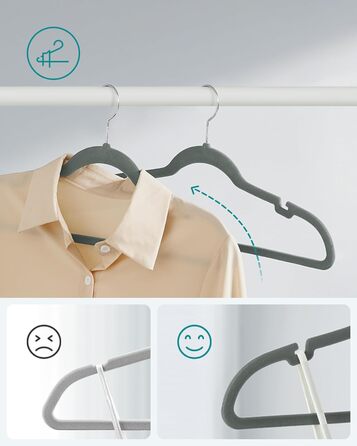 Набір вішалок SONGMICS 50 шт. для одягу, сірі, з неслизьким покриттям, з перекладиною для штанів, 360° обертовий гачок, тонкі, 43 см