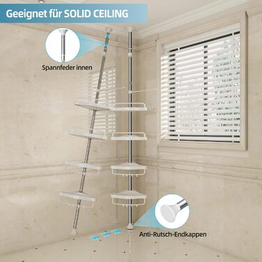 GOOPOOL Adjustable Height Shower Caddy, No Drilling Required, Rustproof Corner Shelf, Bathroom Organizer, Bathroom Storage Shelf with 4 Baskets and 1 Towel Holder for Bathtub and Bathroom, 70-320M White