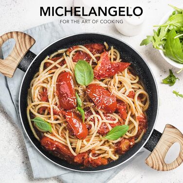 Каструля MICHELANGELO 24 см 4,7 л з кришкою зі скла, антипригарна, з кам'яним покриттям, для індукції, чорна