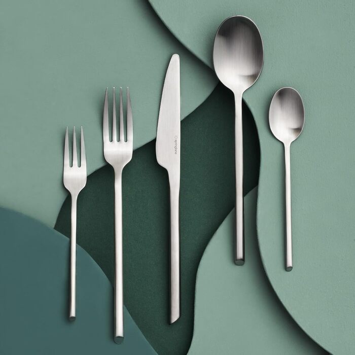 SPRINGLANE Cutlery Set 20-piece, brushed stainless steel, robust cutlery set for 4 people made of rust-resistant 18/10 stainless steel, including knife, fork, soup spoon, teaspoon, and cake fork.