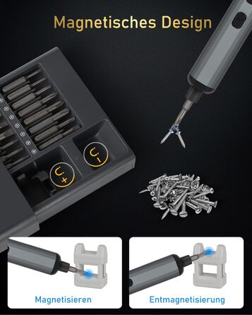 Електрична викрутка 70 в 1 з набором S2 біт, 4 LED, 200 RPM, для ремонту годинників, ПК, телефонів (срібно-чорний)