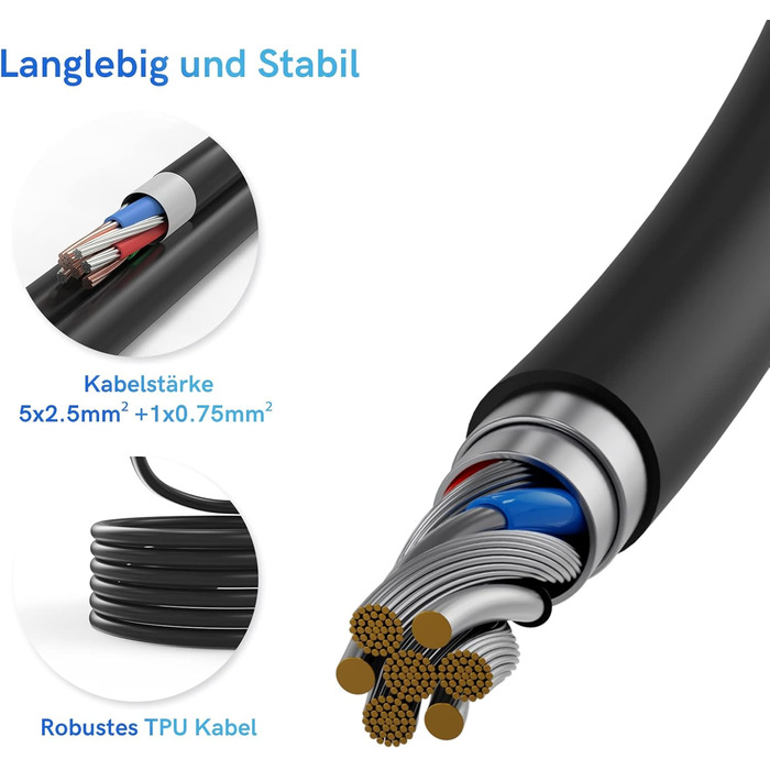 Кабель для зарядки електромобіля Тип 2, 16A, 3 фази, 11 кВт з сумкою, 6м. Сумісний з усіма електромобілями (22 кВт, 32A)
