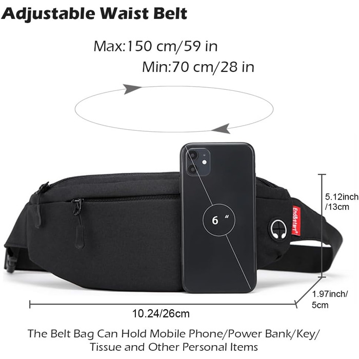 Чоловіча та жіноча поясна сумка-рюкзак, водонепроникна, для спорту та подорожей (чорна)