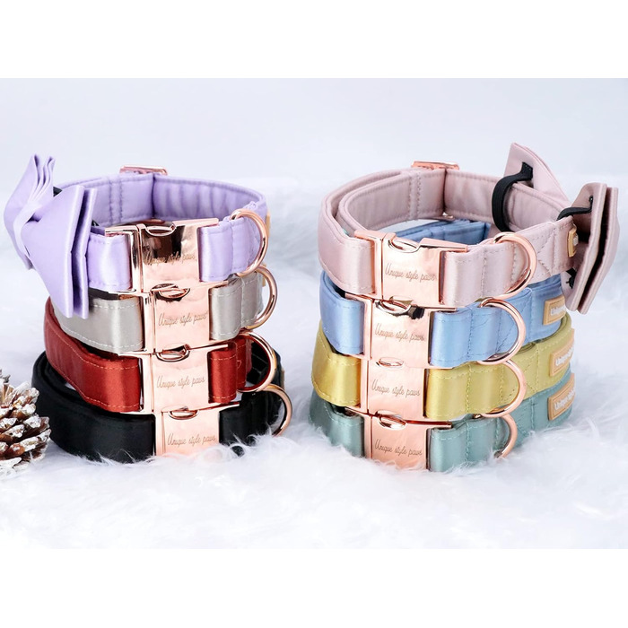 Елегантний ошийник для собак Unique Style Paws з синього шовку з бантиком, регульований, для середніх собак, подарунок