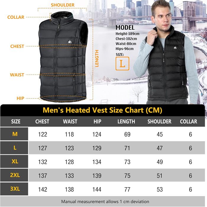 Електрична гріюча жилетка для чоловіків з 6 зонами обігріву, USB, для осені, зими, чорна XXL