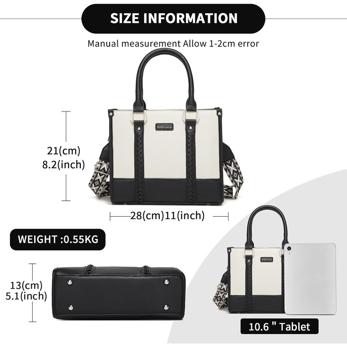 Сумка жіноча Miss Lulu середнього розміру через плече з текстурою лічі, з внутрішніми кишенями для роботи, відпочинку та повсякденного використання (чорний)