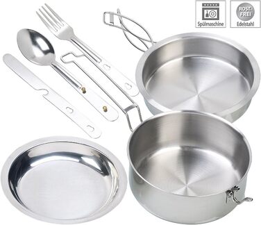 Набір посуду для кемпінгу Semptec Urban Survival Technology: 6-ти частинний набір з нержавіючої сталі з приборами