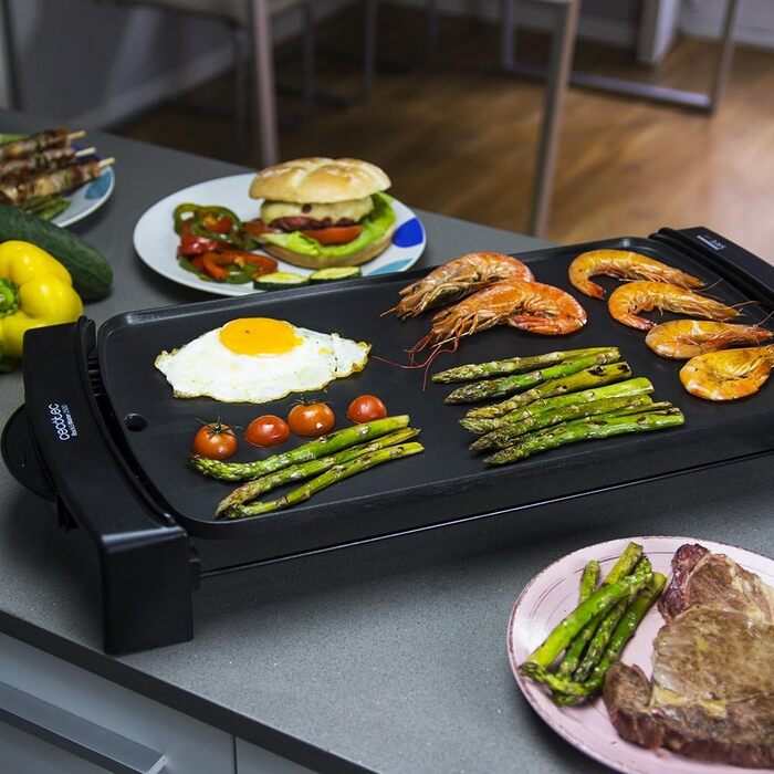 Cecotec Electric Grill Plate with Removable Parts - 1800W, Non-Stick Aluminum Teflon Coating, Dishwasher Safe, Adjustable Thermostat, Large Cooking Surface