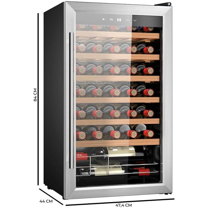 Cecotec Bolero Grandsommelier 34 Bottle Wine Refrigerator - Stainless Steel Compressor Cooler with Adjustable Temperature (5-18°C), Touch Control, LED Interior Lighting