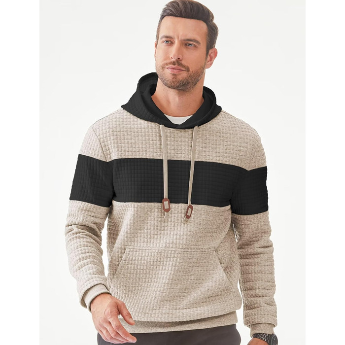 Чоловічий худі з капюшоном, теплий світшот з довгими рукавами, кольоровий блок, A Pergament, розмір S