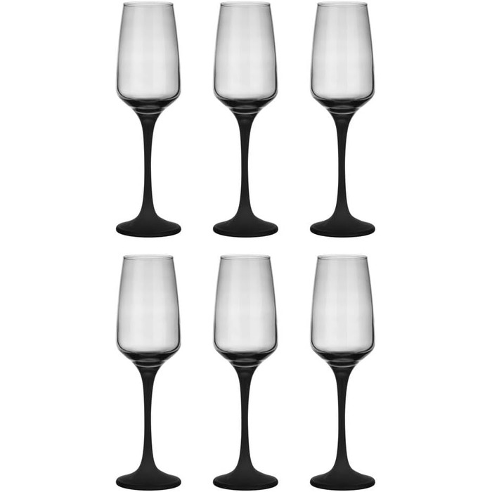 6 келихів для шампанського та ігристі вина Sendez 210 мл з чорним ніжкою